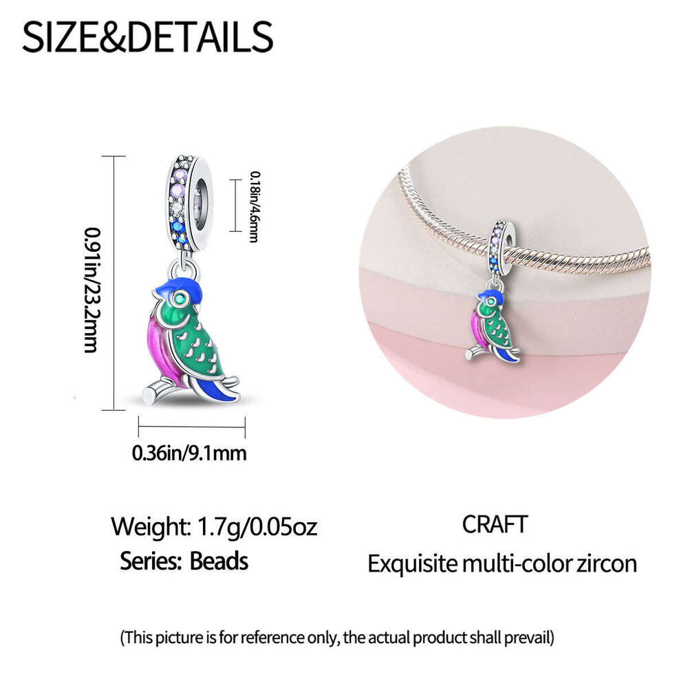 New 925 Sterling Silver Charm Green Parrot Pendant Fit Charms Silver 925 Original Bracelet DIY Jewelry Making For women Gifts