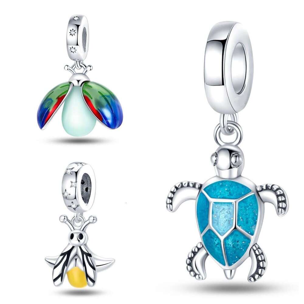 New 925 Sterling Silver Charm Colorful Nightglow Firefly Ladybug Turtle Pendant Fit Charms Silver 925 Original Bracelet DIY Jewelry Making For women G