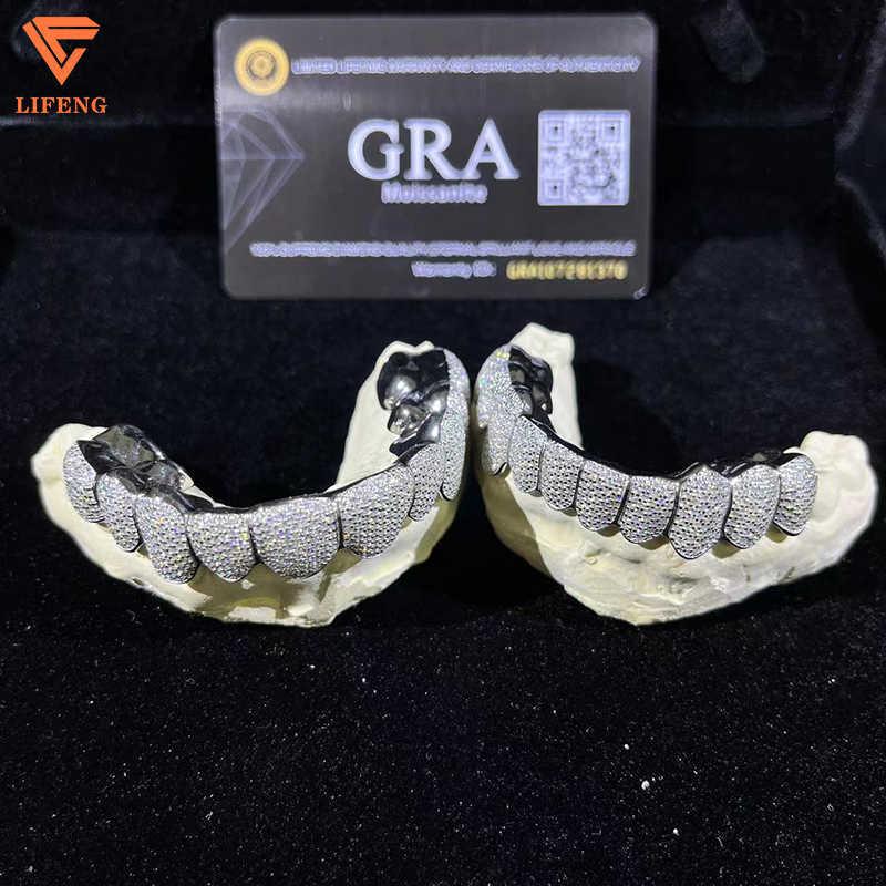 Custom Made Hip Hop Dental Grills Iced Sterling Silver Teeth Grillz VVS Moissanite Diamonds Gold Plating Weddings Engagements