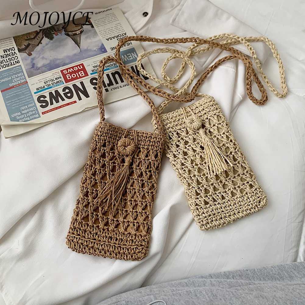 Ladies Straw Cell Phone Bags Women's Daily Travel Fashion Retro Leisure Small Purse For Ladies Travel Holiday Shoulder Bags