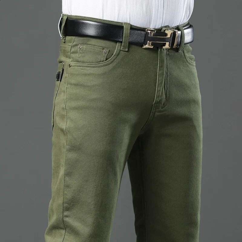 Men High Quality Army Green Jeans Fashion Casual Classic Style Slim Fit Trousers Male Stretch Straight Pants 240906