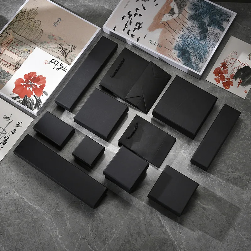 12Pcs Black Cardboard Kraft Paper Jewelry Packaging Boxes For Ring Watch Necklace Earrings Jewelry Set Package Case Storage 240910