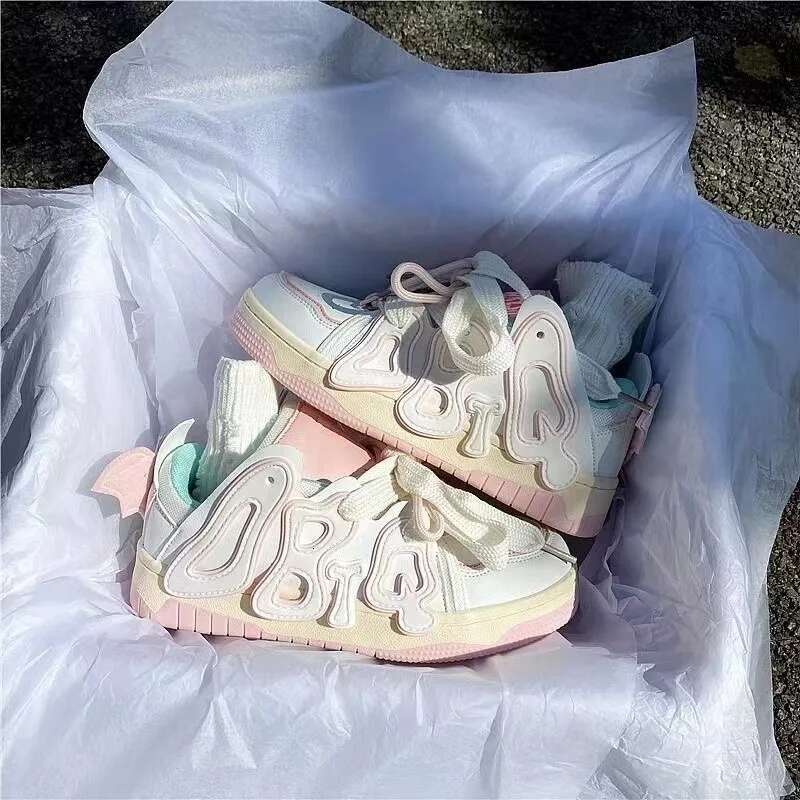 New Style Cute Women's Letter Versatile Kawaii Women Shoes Little Girl Pink Wear-resistant Sneakers
