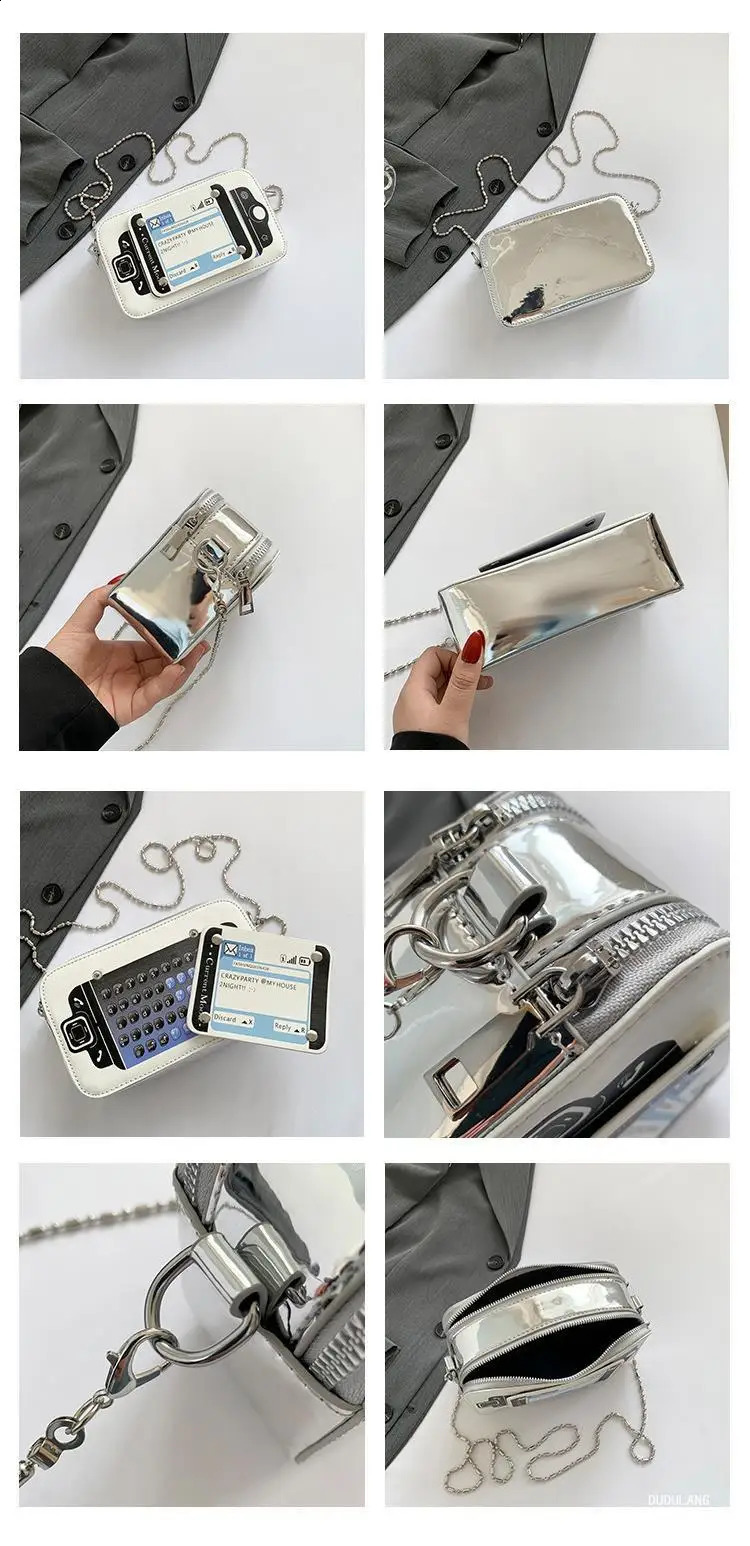 niche Deisgn adult creative phone shaped cross body bag womens game console square shoulder bag metal chain handbag 240912