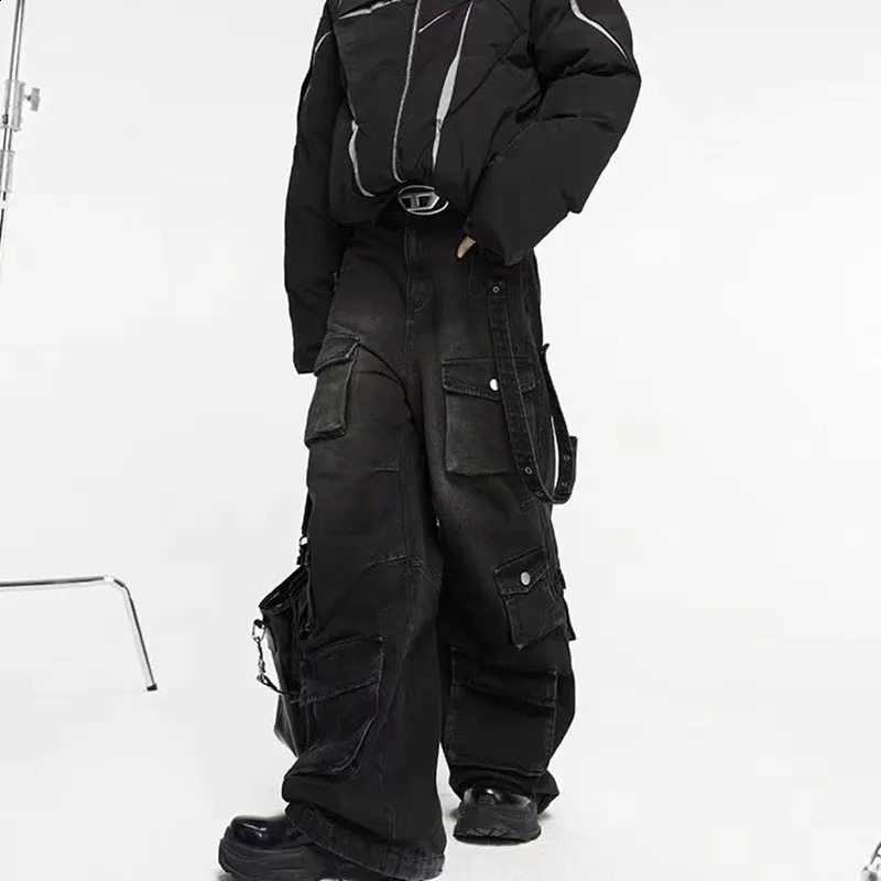 Y2K Streetwear Multiple Pockets Baggy Cargo Jeans Pants For Men Clothing Vintage Loose Women Denim Trousers Pantalon Homme 250526