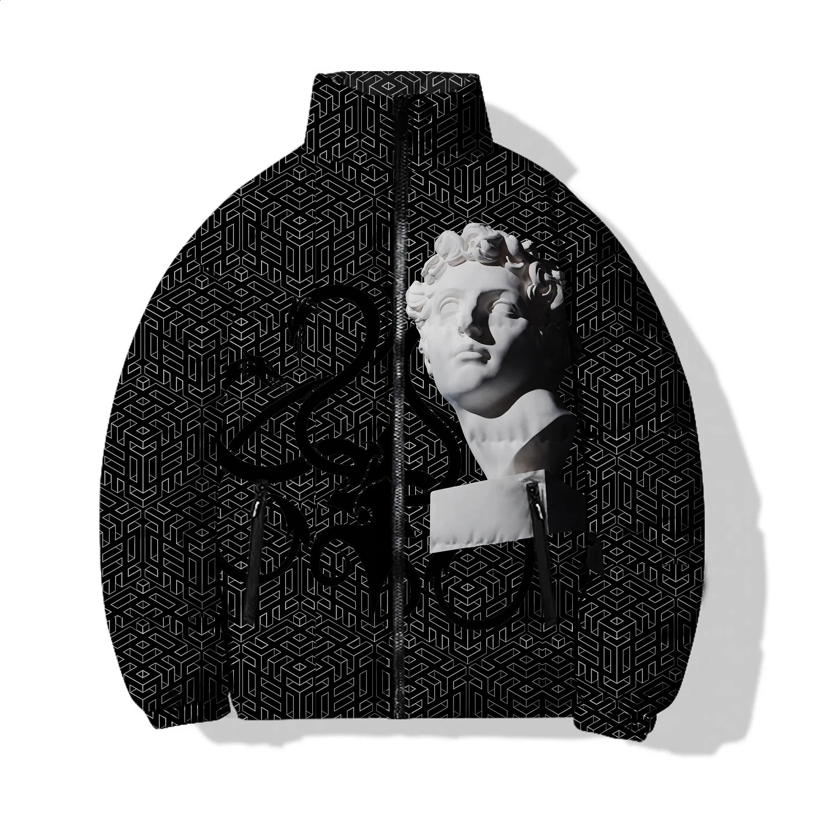 Dark Style Mens Clothing Sculpture Parka Winter Man Roses in Down Coats Cool Skull Knight Sweatshirts Parkas 240913