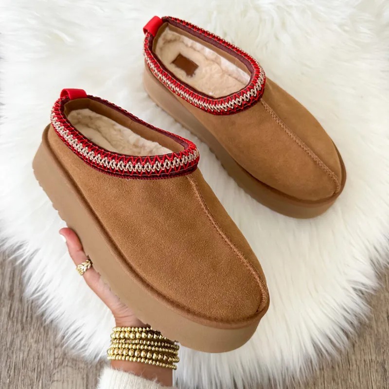 Women's winter Clog slippers tasman tazz designer slippers fur thick soled sandals chestnut black snow warm slippers classic mini ankle slippers