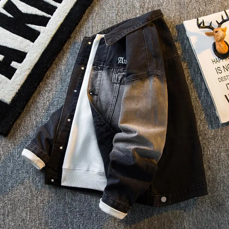 Mens American high street gradient denim jacket mens spring and autumn cool style handsome and casual jacket korean fashion 240911
