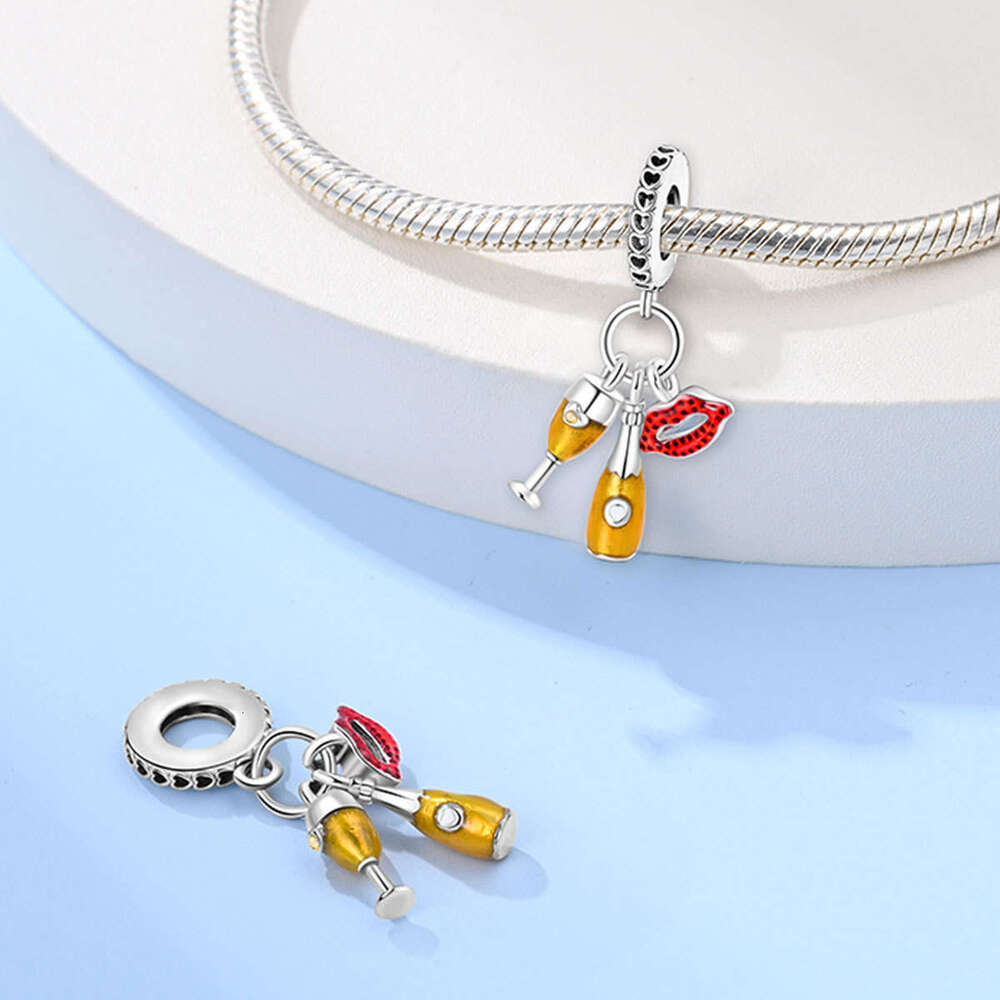 New 925 Sterling Silver Charm Romantic red wine glass pendant Fit Charms Silver 925 Original Bracelet DIY Jewelry Making For women Gifts
