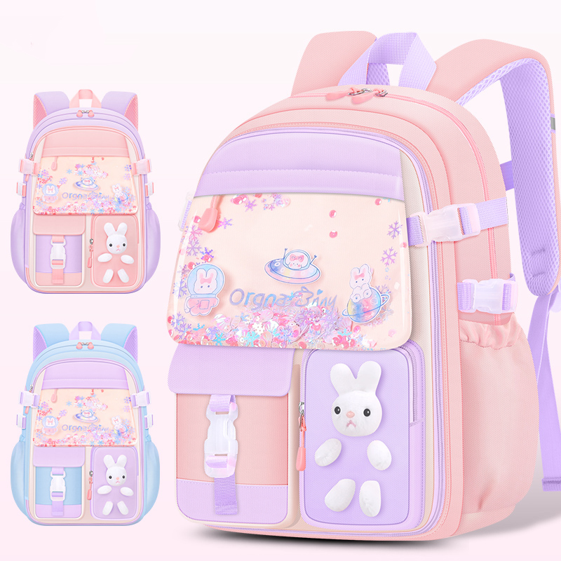 New Girls School Backpack with Bunny Cute Pink Kids Bag 6-12 Year old Teenager Schoolbag Mochila 6712
