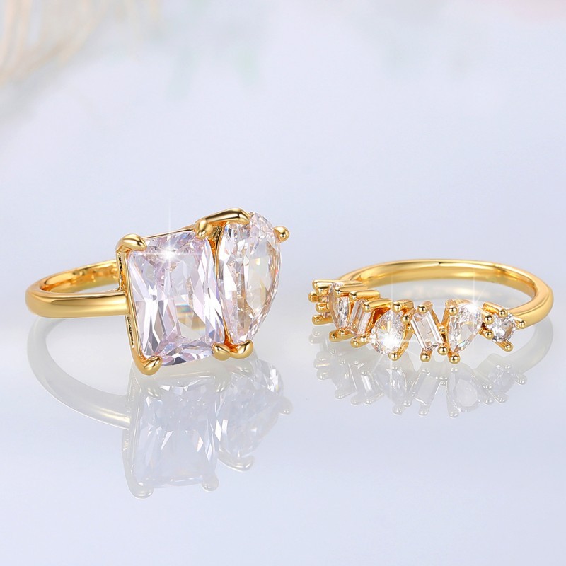 Water Drop Cubic Designer Zircon CZ Diamond Handmade Couple Wedding Rings Vintage Jewelry 18K Gold Fill Party Eternity Women Bridal Ring Set Gift