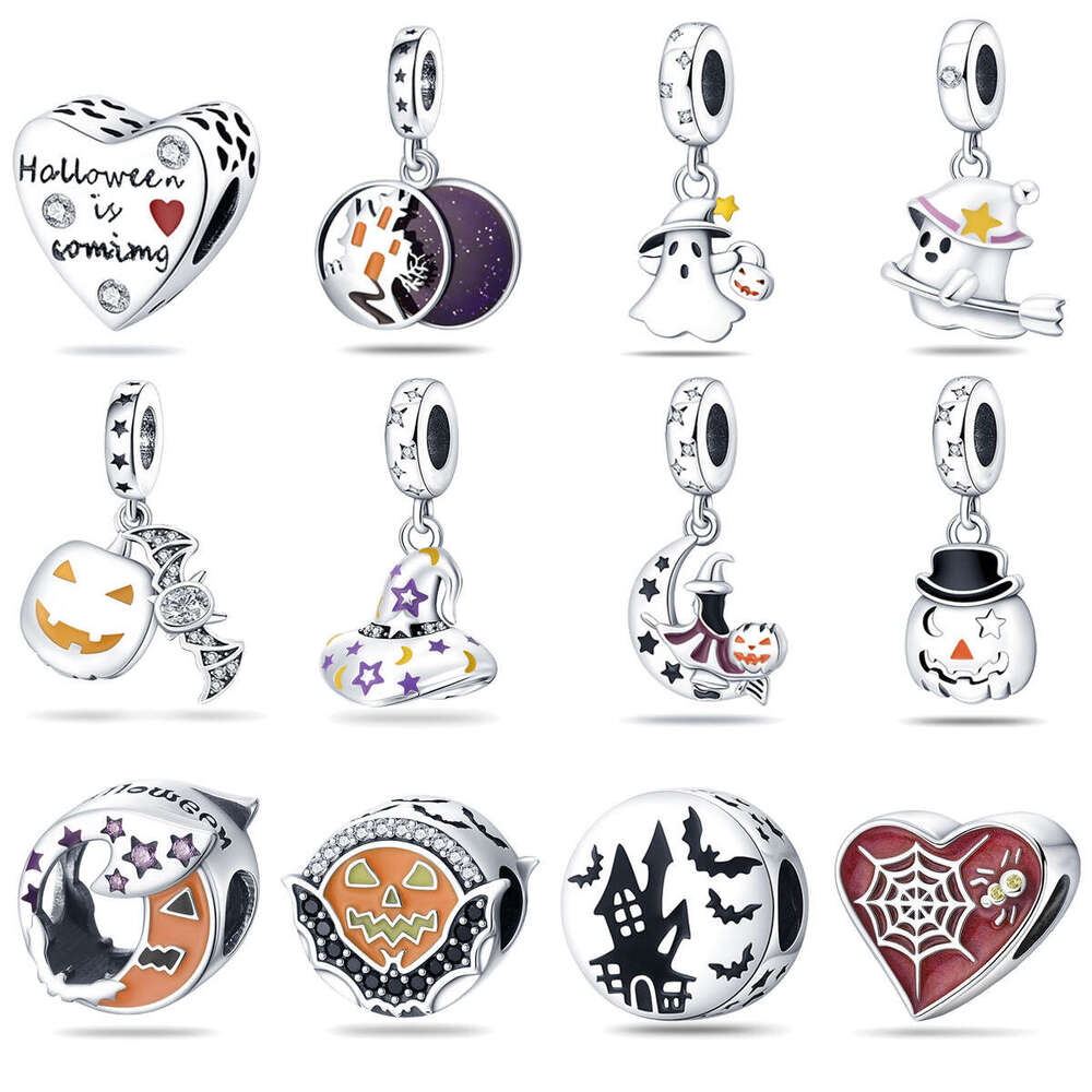 New 925 Sterling Silver Charm Halloween Devil Castle Hollow Pumpkin Fun Elf Pendant Fit Charms Silver 925 Original Bracelet DIY Jewelry Making For wom