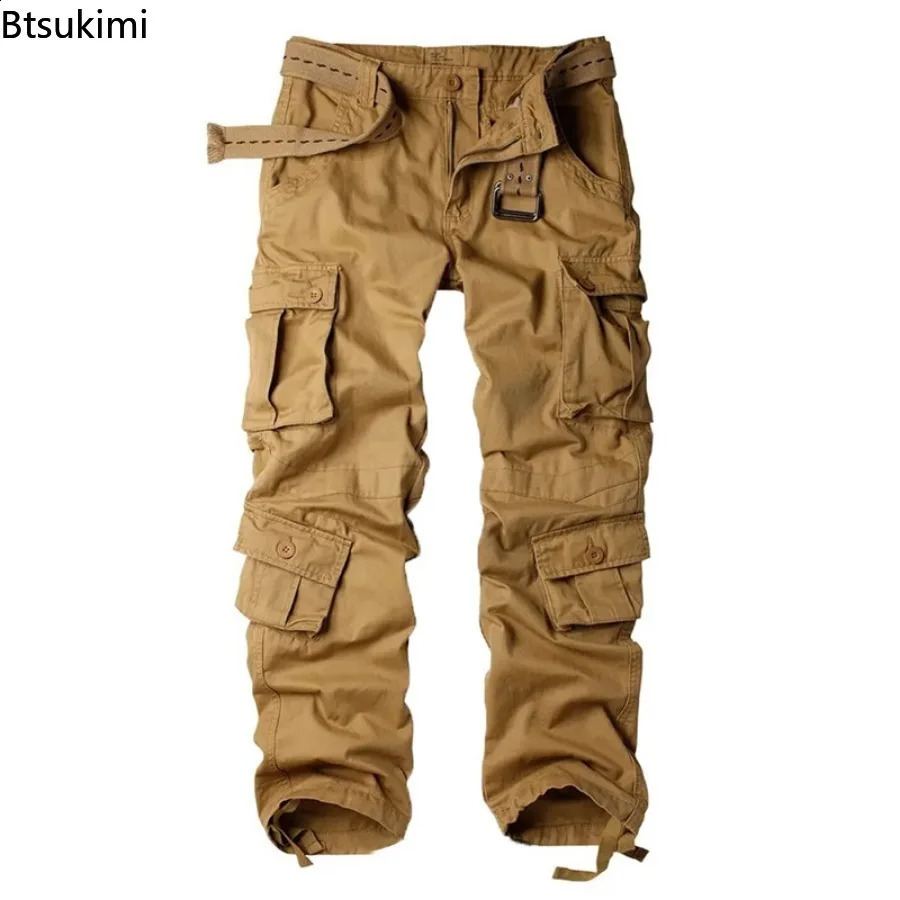 Mens Cotton Cargo Pants Fashion Eight Pockets Sport Trousers Pants Male Oversize Loose Straight Streetwear Pants for Men 240911
