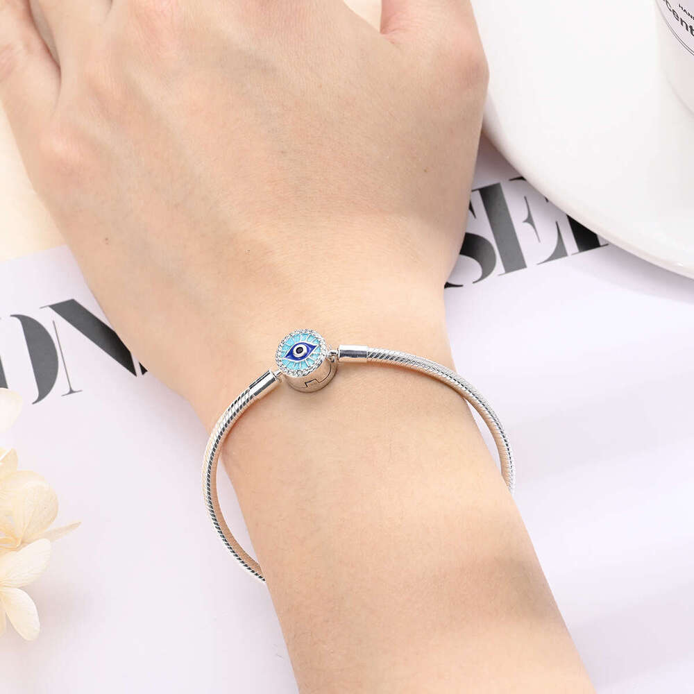 925 Sterling silver Snake chain Bracelet With Devil's Eye clip fit charms beads DIY for women gift wholesale