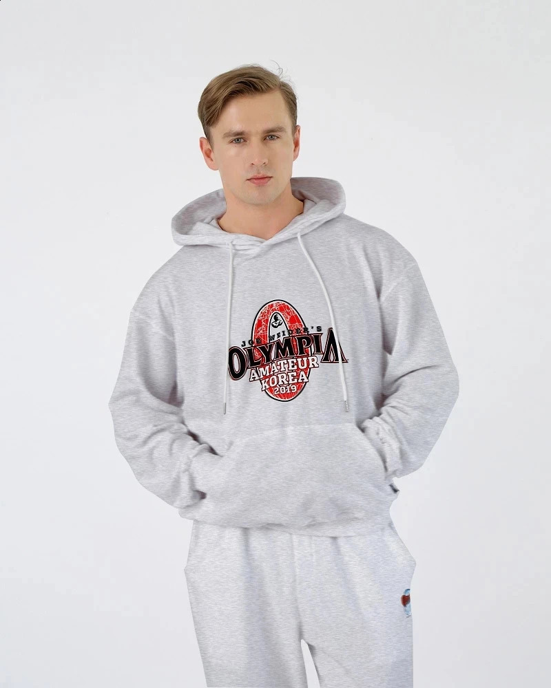 Autumn and winter mens casual hooded sweater gym exercise sports top running sportswear thickening Olympia 240910