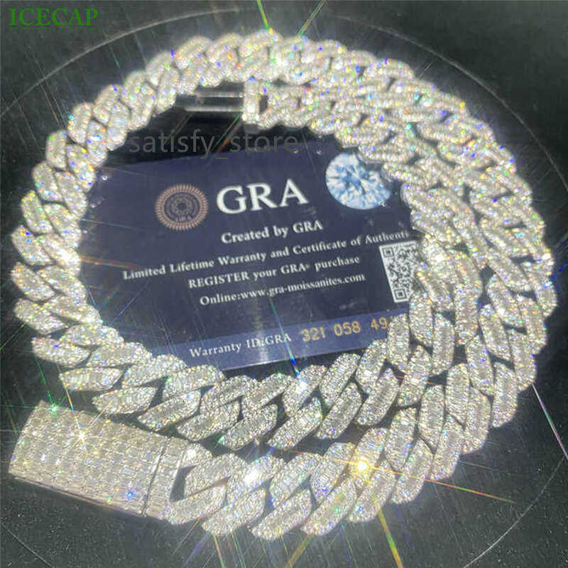 15Mm Fashion Hip Hop Jewelry Baguette Diamond Men Necklace Sterling Sier Fully VVS Moissanite Cuban Link Chain