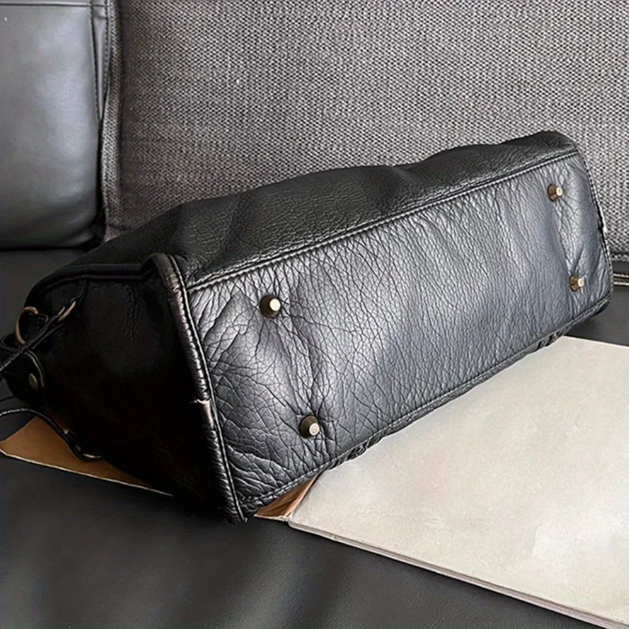 Soft Leather Retro Shoulder Messenger Large Capacity Tote Y2k Motorcycle Bag
