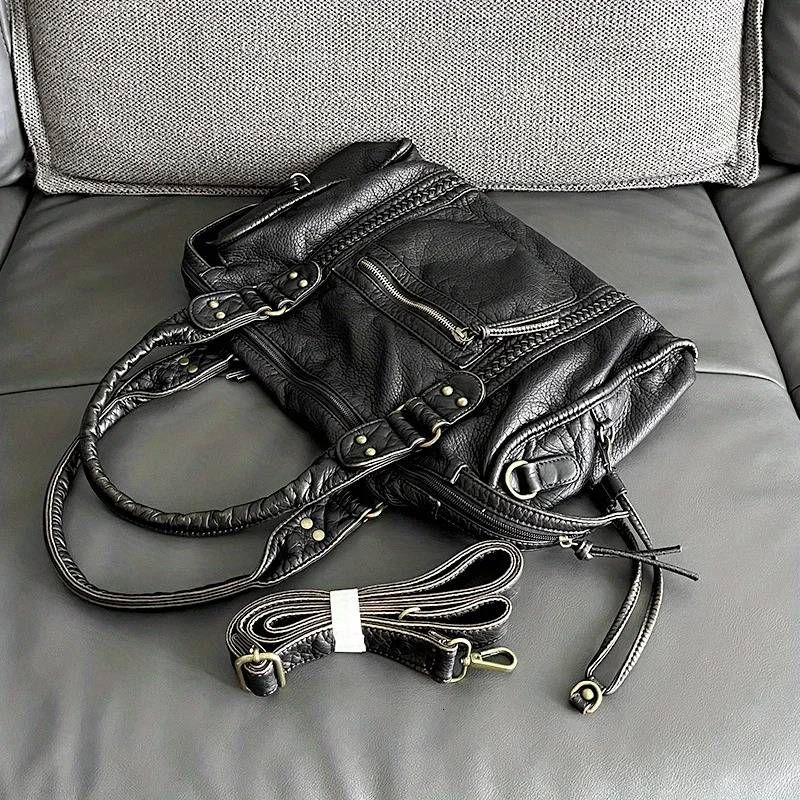 Soft Leather Retro Shoulder Messenger Large Capacity Tote Y2k Motorcycle Bag