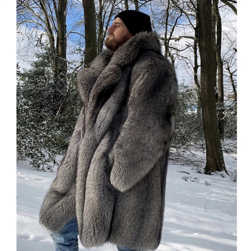 Mens fur coat mink long coat plus size winter thick and warm windbreaker 240912