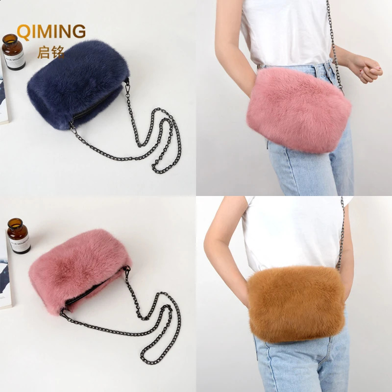 Real leather bags womens cross body bags autumn winter plush wallets and handbags handbags womens fur warm handbags 240912
