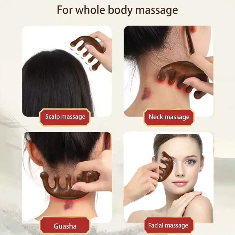 Massage Comb Head Massager Sandalwood Five Tooth Whale Scalp Scraping Body Tool 240911
