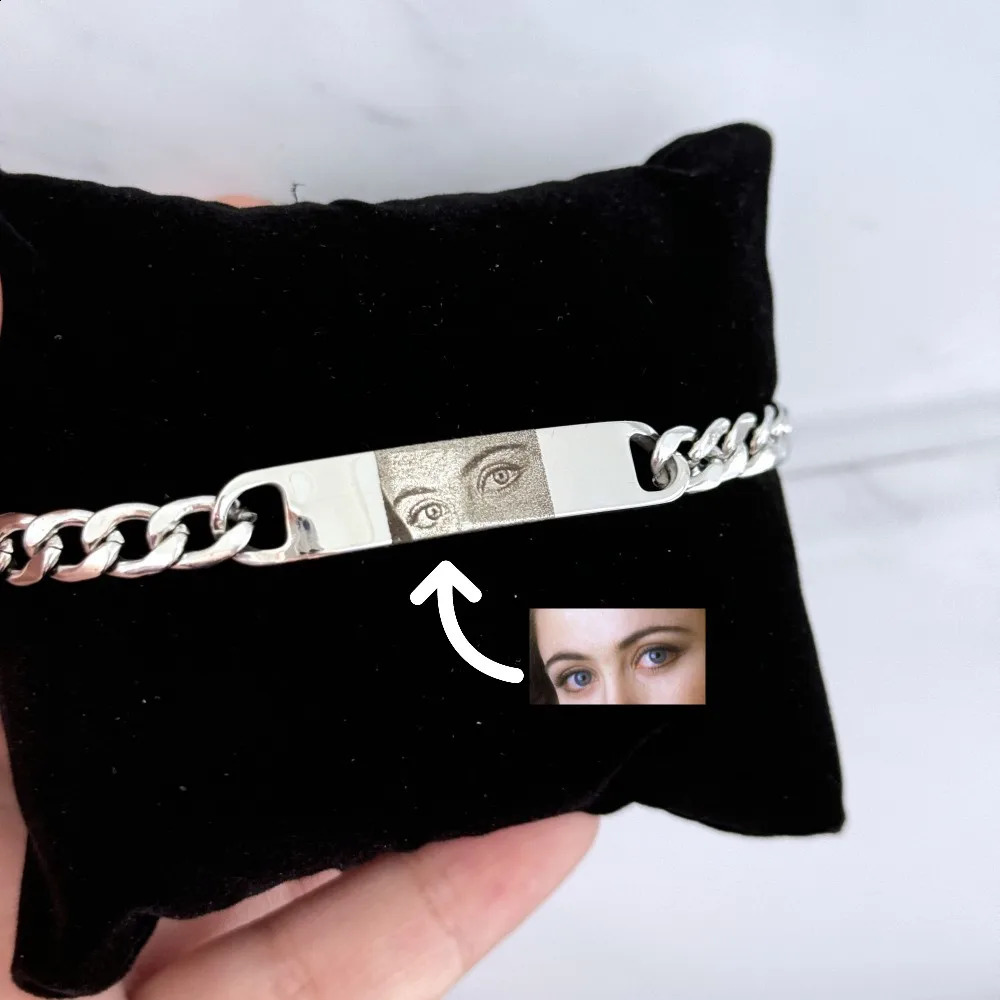 DUOYING Custom Eyes Po Bracelet Customized Engravable Picture Couple Bracelet Stainless Steel Cuban Chain Jewelry Gifts 240914