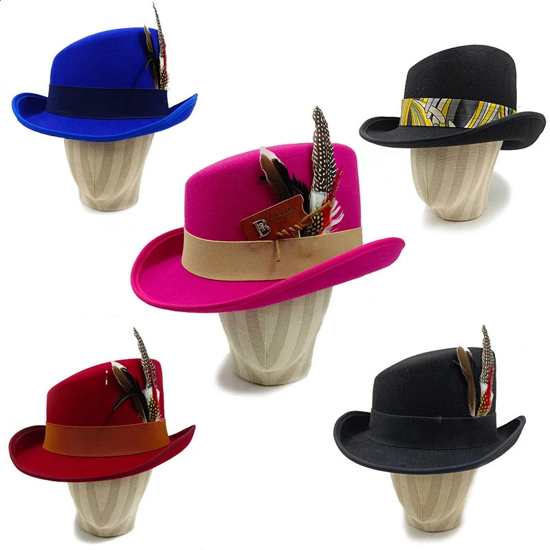 60cm Hat Slanted Top hats for men solid black magician hat Personality gentleman sombrero British Curl Party 240906