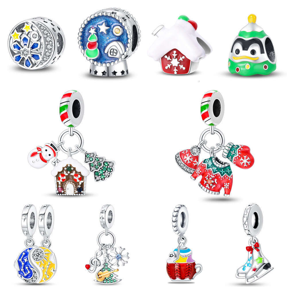New 925 Sterling Silver Charm Christmas Snowflake gloves Star Moon Combination Pendant Fit Charms Silver 925 Original Bracelet DIY Jewelry Making For 