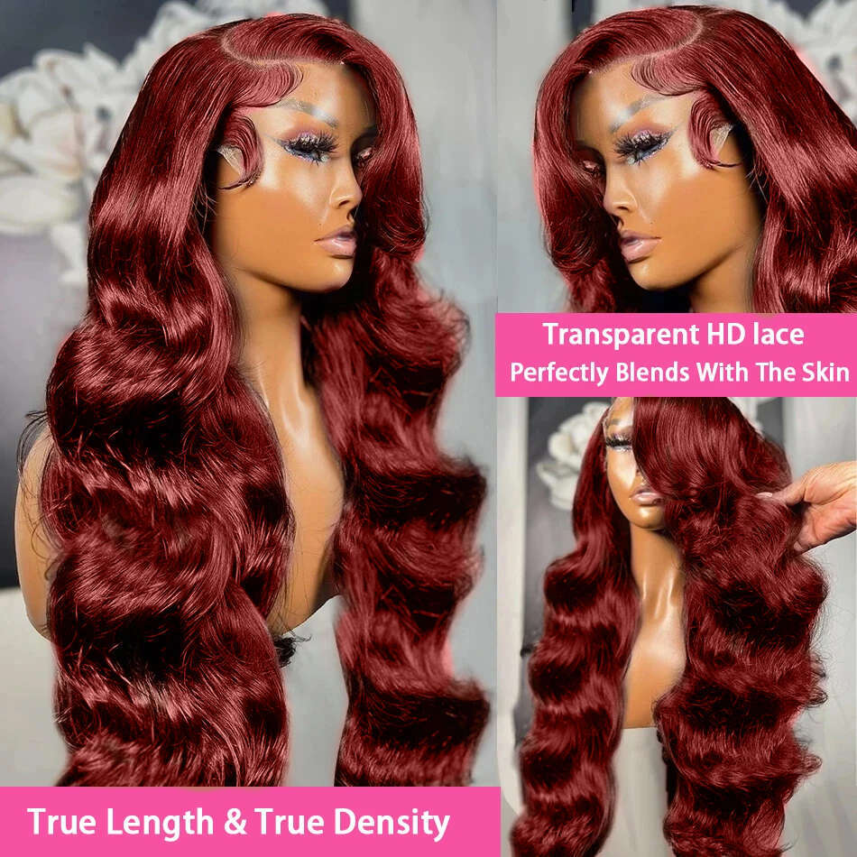 250% Reddish Brown Body Wave 13X4 Front Human Hair Wigs Brazilian Remy 40 42 Inch HD Transparent Lace Frontal Wig For Women