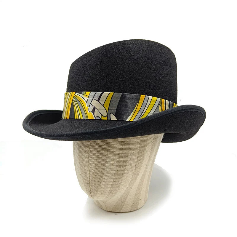60cm Hat Slanted Top hats for men solid black magician hat Personality gentleman sombrero British Curl Party 240906