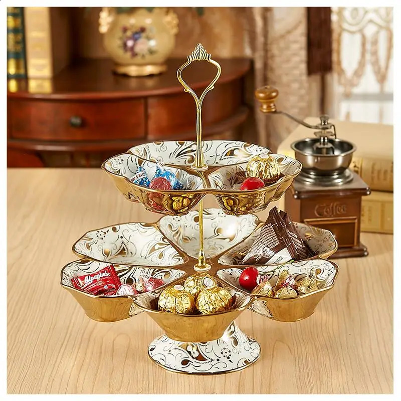 Ceramic double-layer fruit Epergne board decorative ceramic inlaid tableware 240911