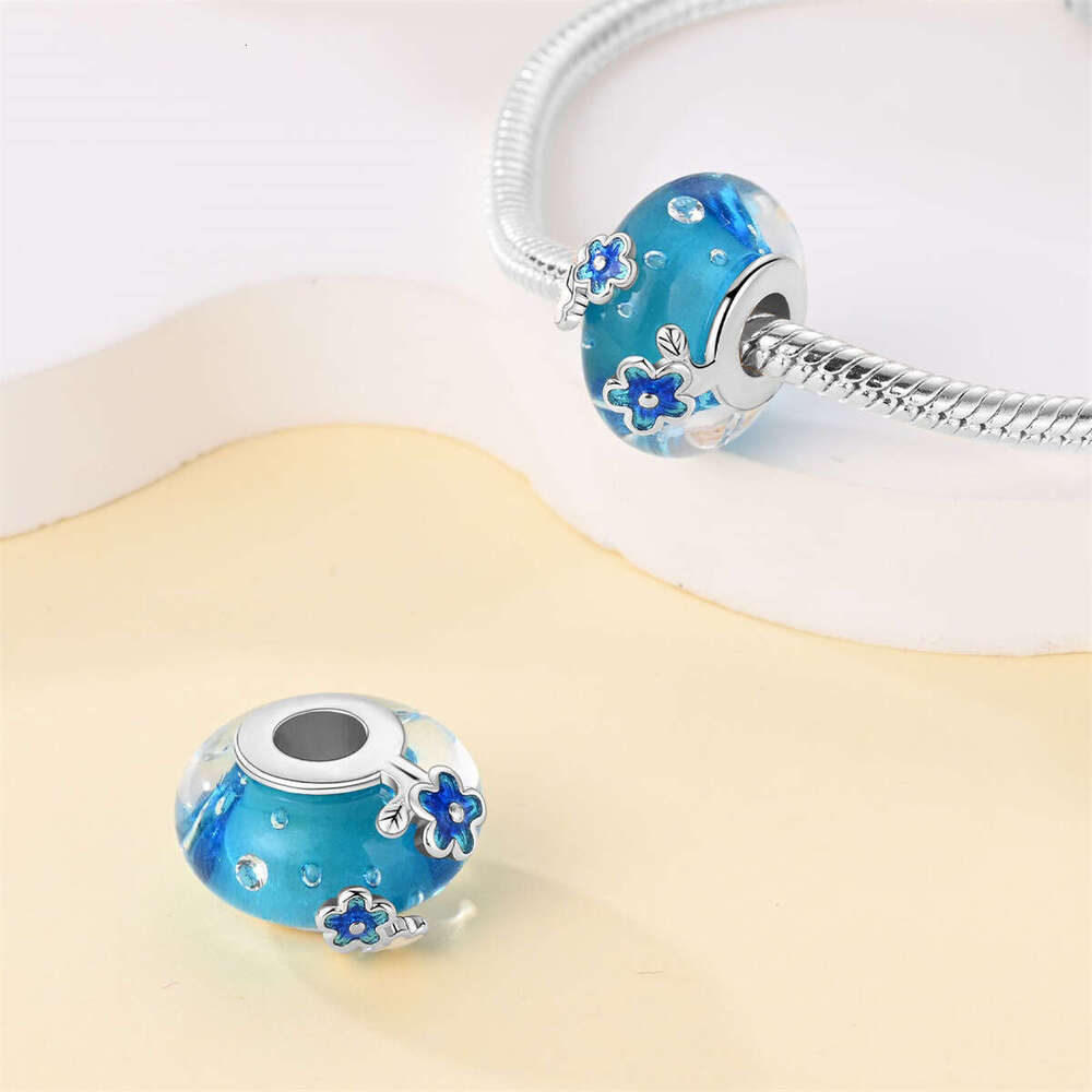 New 925 Sterling Silver Charm Blue Galaxy Glass Beads Fit Charms Silver 925 Original Bracelet DIY Jewelry Making For women Gifts