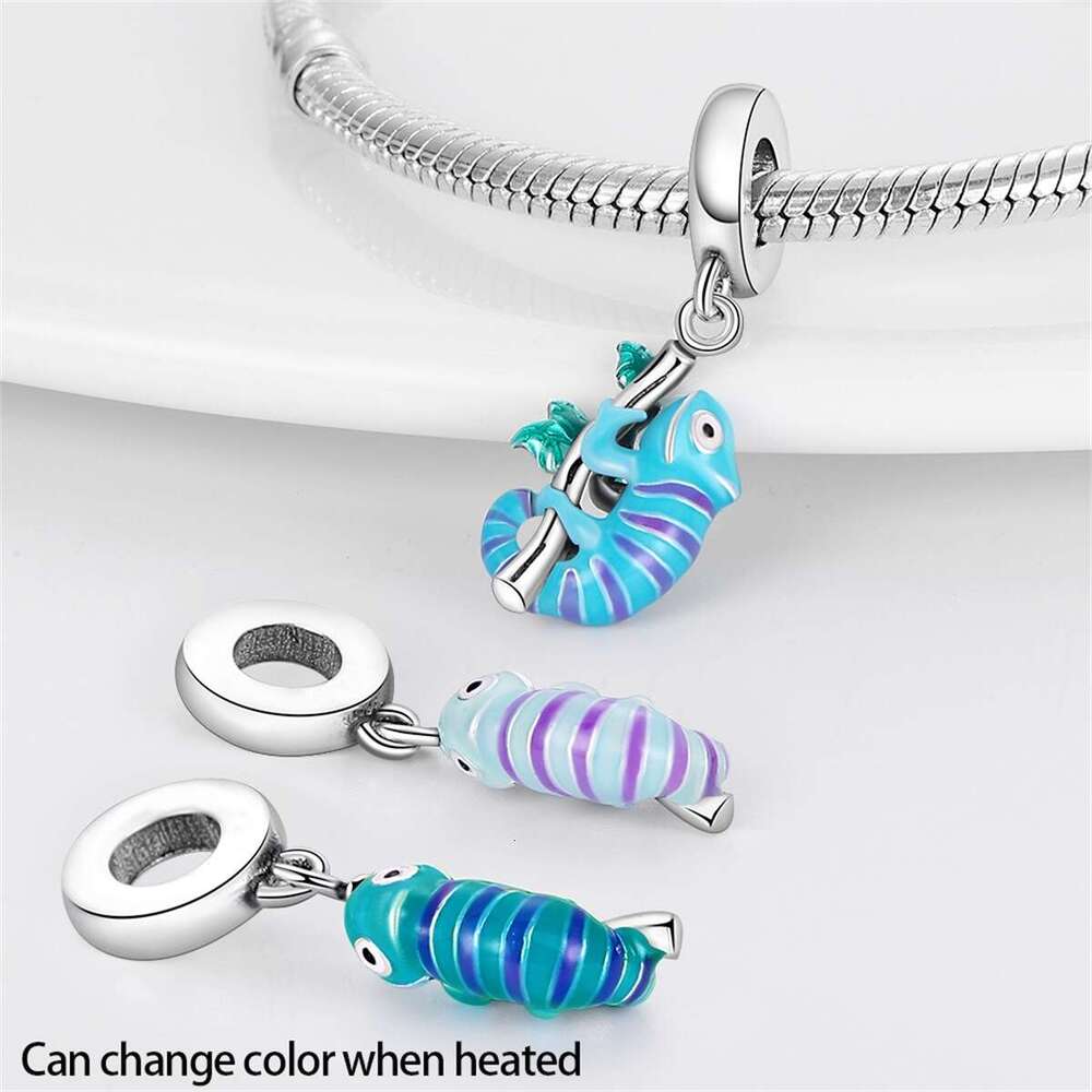 New 925 Sterling Silver Charm Colorful Chameleon Pendant Fit Charms Silver 925 Original Bracelet DIY Jewelry Making For women Gifts