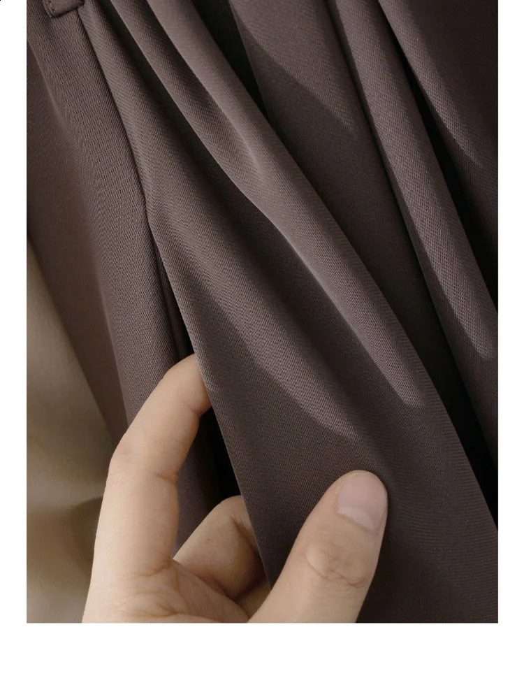 Autumn brown shirt dress elegant womens workwear long sleeved retro patch cute Harajuku 240913