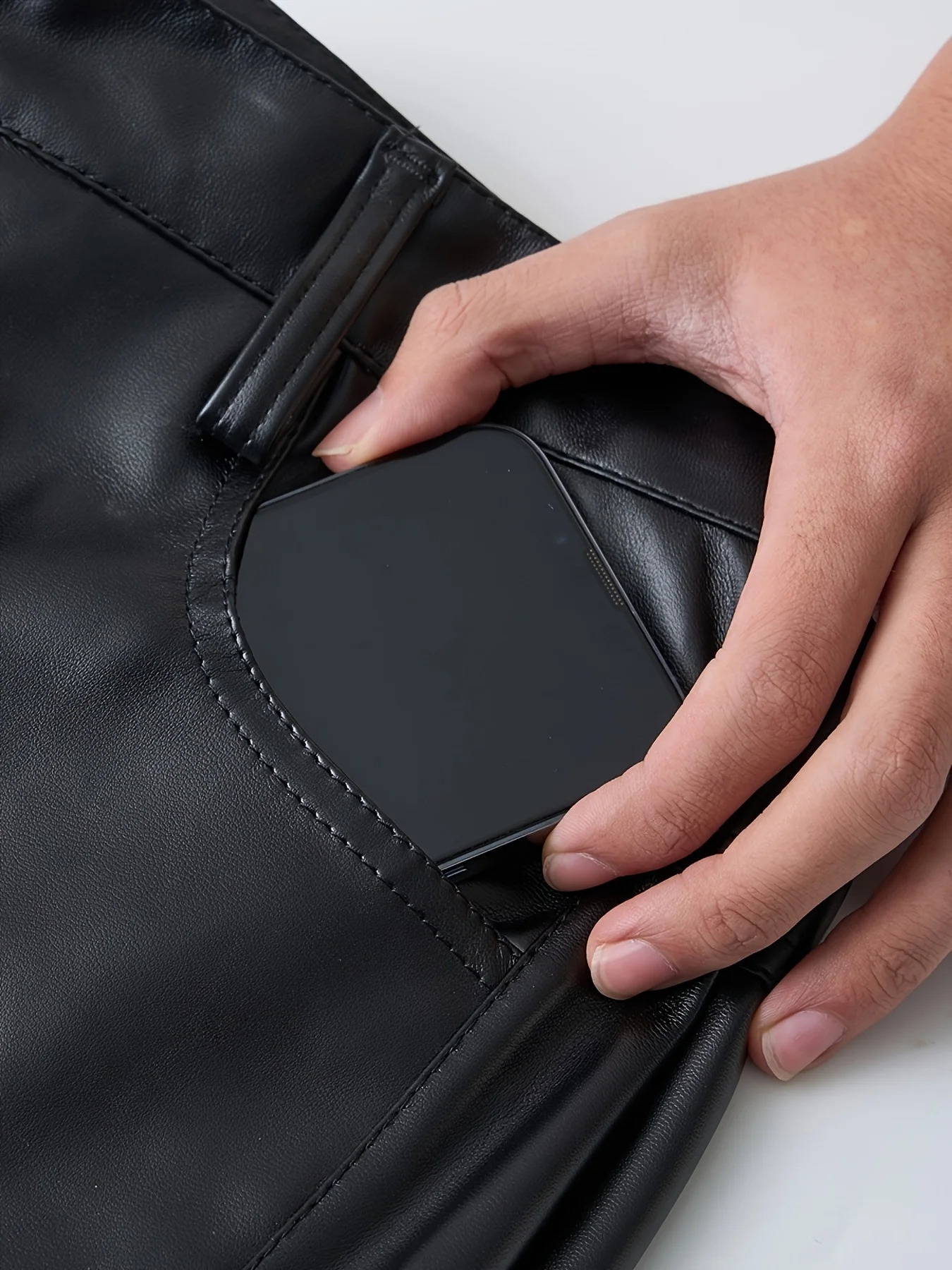 Elevator spring wardrobe mens slim fit PU leather pants with pockets - fashionable and avant-garde gentlemans Versatile reachable 240913