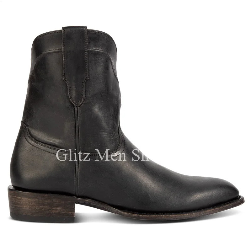 Black Western style mens boots classic leather lace zipper vintage handmade denim winter boots 240914