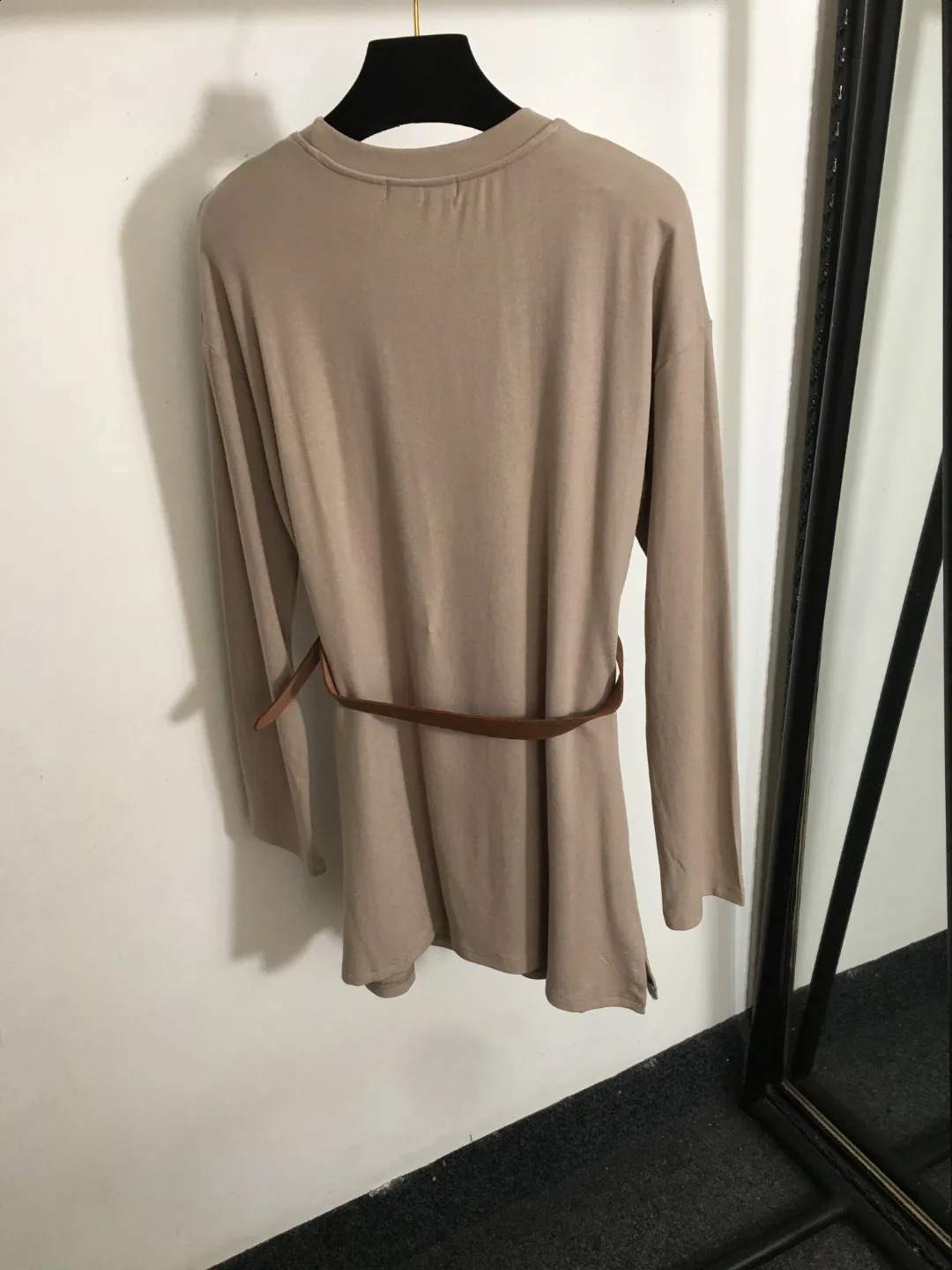 Womens casual letter tape belt long sleeved Tshirt dress 240913