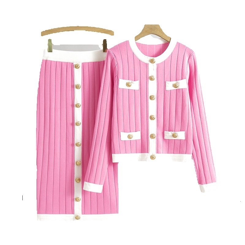 Autumn And Winter Women's 2023 New Korean Style Wear Design Feel Knitted Sweater Slim Half Skirt Two Piece Set