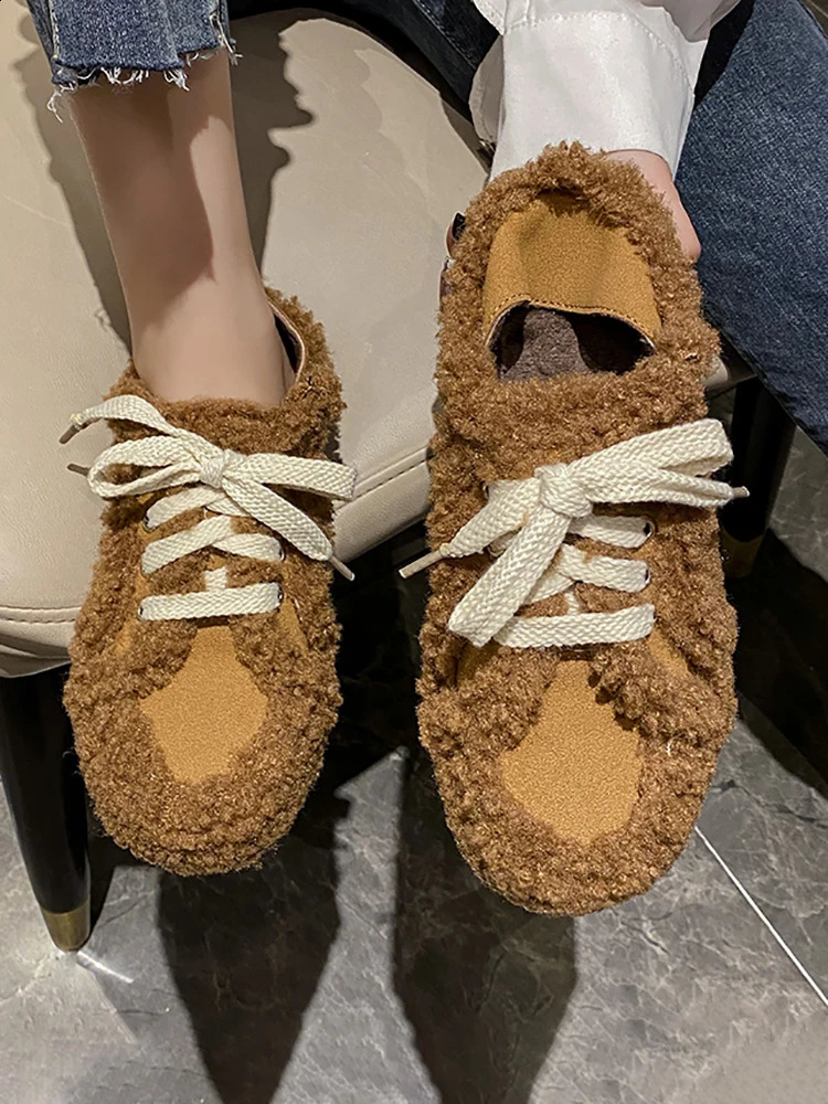 Womens flat shoes Modis Loafers fur slip up casual womens sports shoes autumn round toe dress winter cross slip up autumn 240914