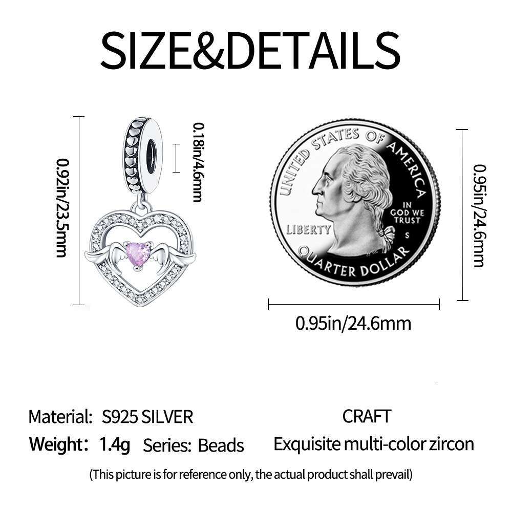 New 925 Sterling Silver Charm Heart shaped wing pendant Fit Charms Silver 925 Original Bracelet DIY Jewelry Making For women Gifts