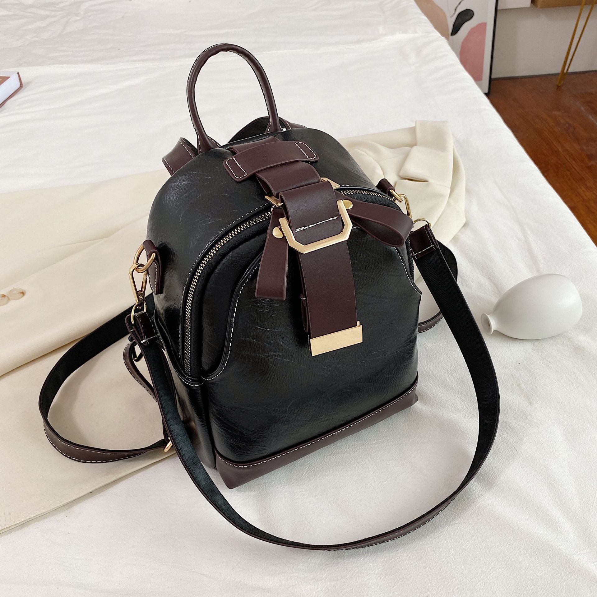 High Quality Small PU School Bag Fashion TLXT Women Leather Designer Bookbag Backpack for Teenage Girls Vintage Double Shoulder Bags
