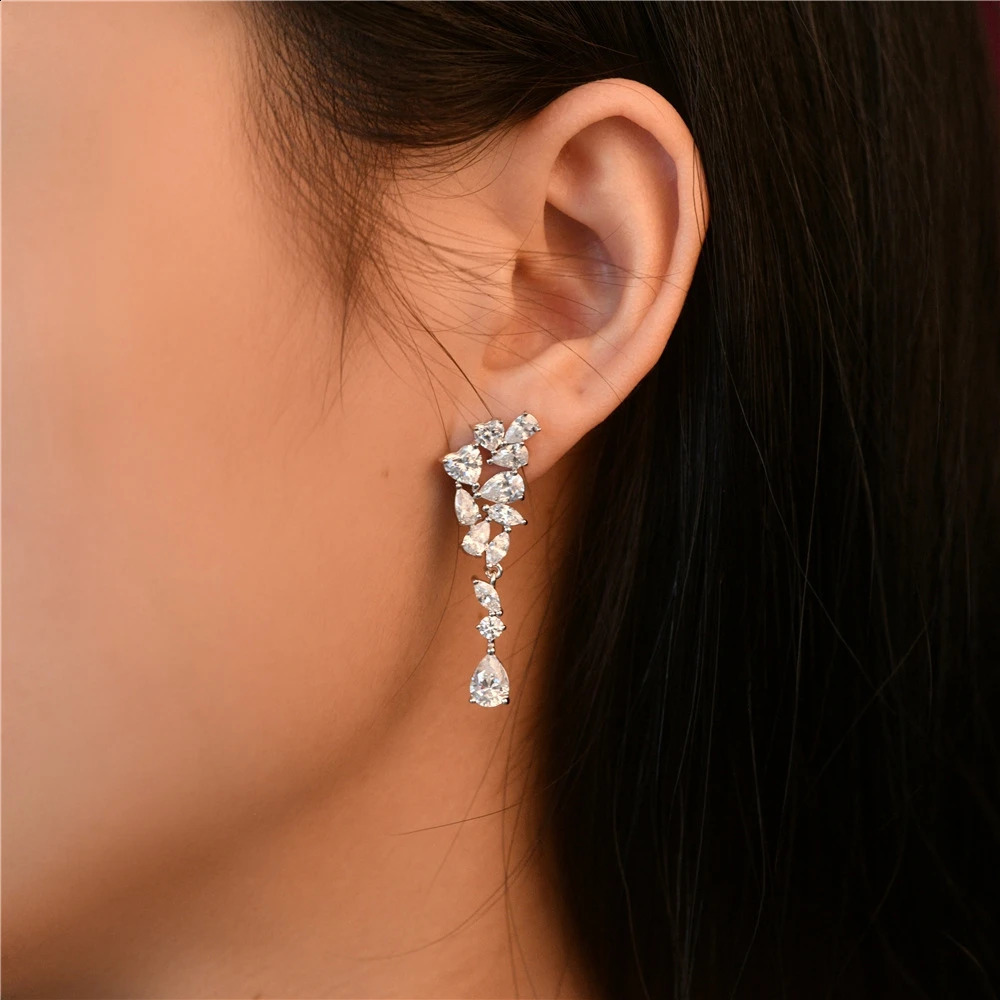 Wong Rain 925 Sterling Silver Pear Lab Sapphire High Carbon Diamonds Gemstone 18K Gold Plated Drop Dangle Earrings Fine Jewelry 240914