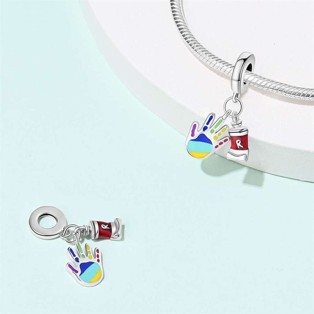 New 925 Sterling Silver Charm Brush Tool Color Disc Bead Pendant Fit Charms Silver 925 Original Bracelet DIY Jewelry Making For women Gifts