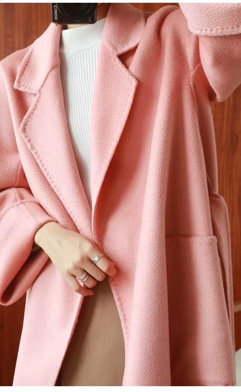 Women Double-Sided 20% Cashmere Wool Coat Jacket Women Long Beautiful Woolen Winter Autumn Warm Fashion Water Ripple Cloak 240911