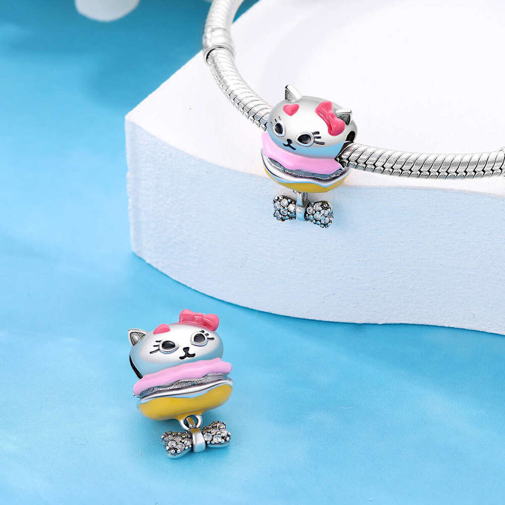 New 925 Sterling Silver Charm Cat Burger beads Fit Charms Silver 925 Original Bracelet DIY Jewelry Making For women Gifts
