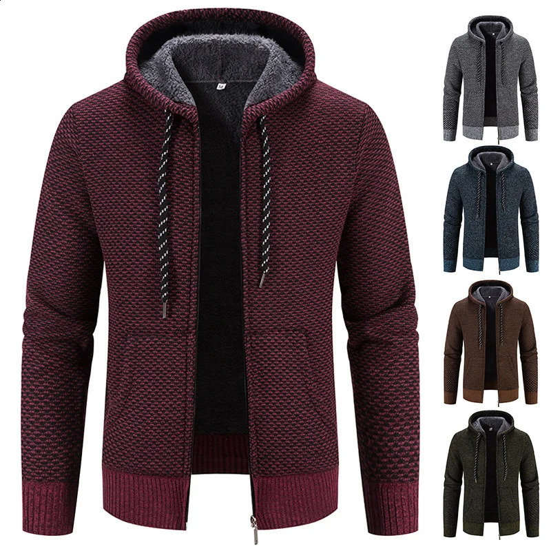 Male Knitted Casual Jackets with Hood Mens Sweater Coat Y2K Hoodies Korean Streetwear Baseball Jumpers Top Clothing 240911