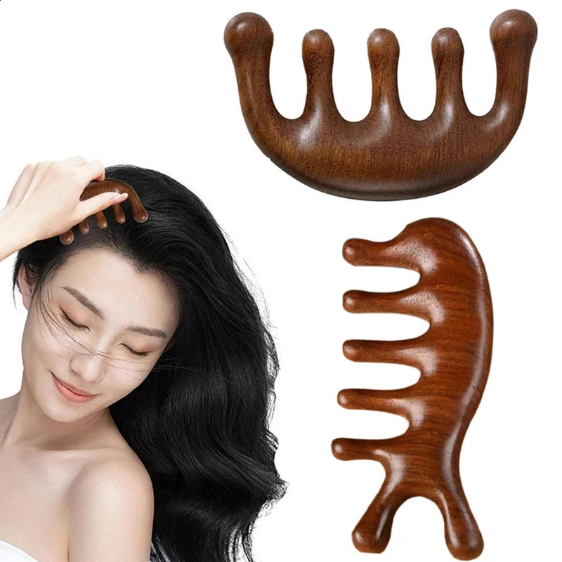 Massage Comb Head Massager Sandalwood Five Tooth Whale Scalp Scraping Body Tool 240911