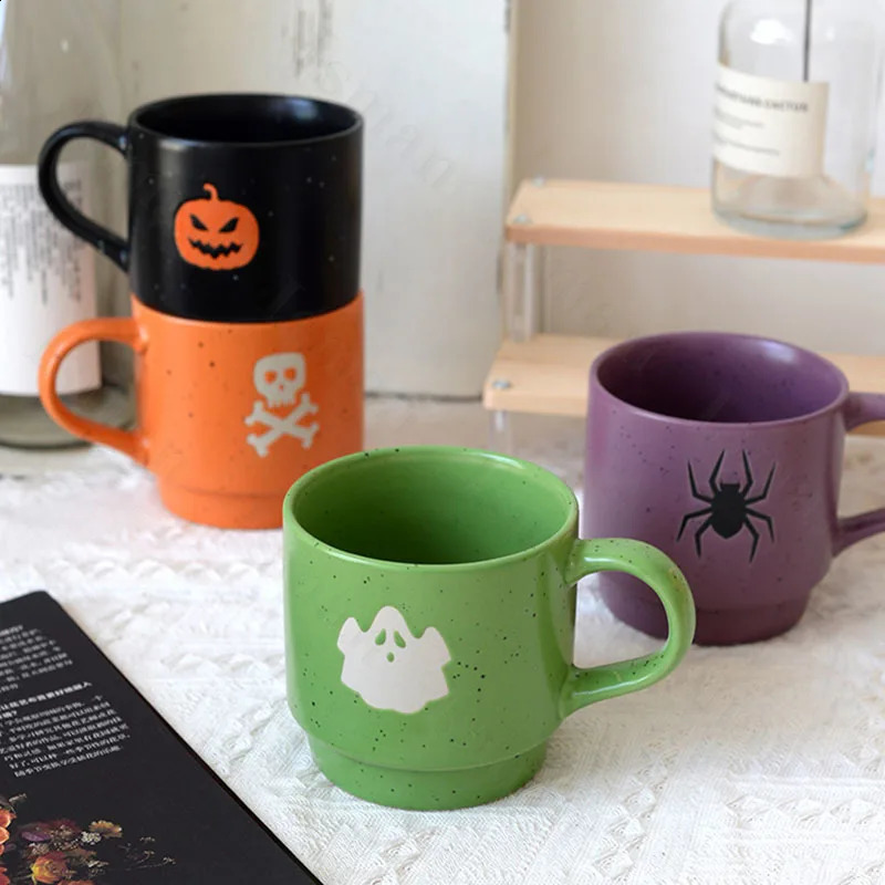 Halloween Funny Coffee Cup Set Creative Household Tea Table Cartoon Ceramic Mug Lovely Stacked Cup Espresso Mugs Coffee Cups 240910
