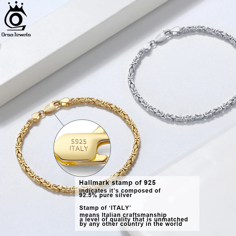 ORSA JEWELS Italy 25mm Flat Byzantine Chain Bracelet for Womens Party 925 Silver y Accessories SB122 240912
