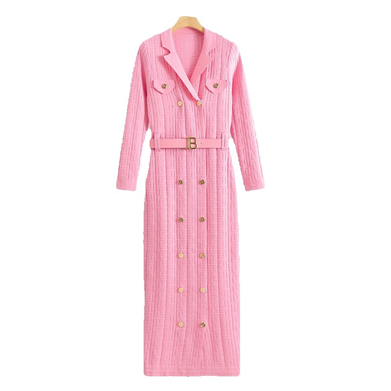 Women 2024 Spring Autumn Elegant Sleeve Knitted Sweater Office Dress Chic Lady Wrap Hips Bodycon Long Vestidos